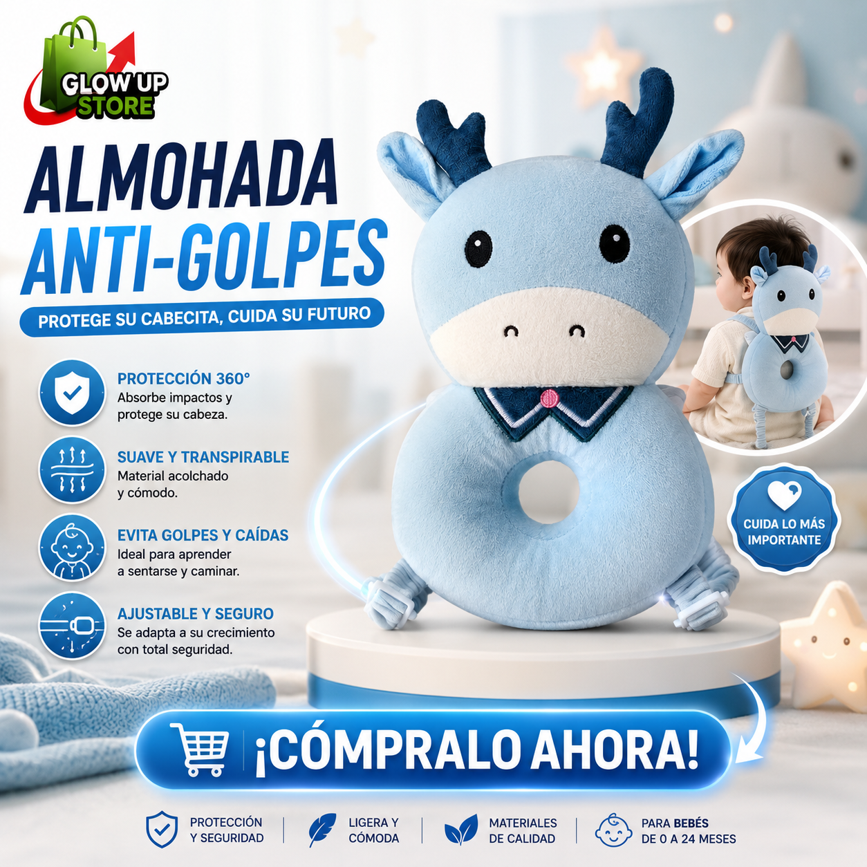 MOCHILA ANTIGOLPE PARA BEBÉ DISEÑO BURRITO👶